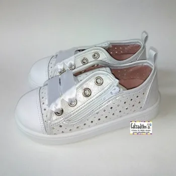 

White Canvas sneakers toe and satin bows, Dobsons.com for kids
