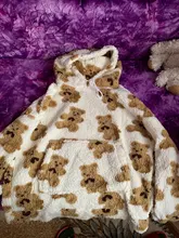 V-hanver-Sudadera con capucha para mujer, suéter con patrón de oso, de felpa cálida, Estilo Vintage coreano, holgado, para invierno, 2020