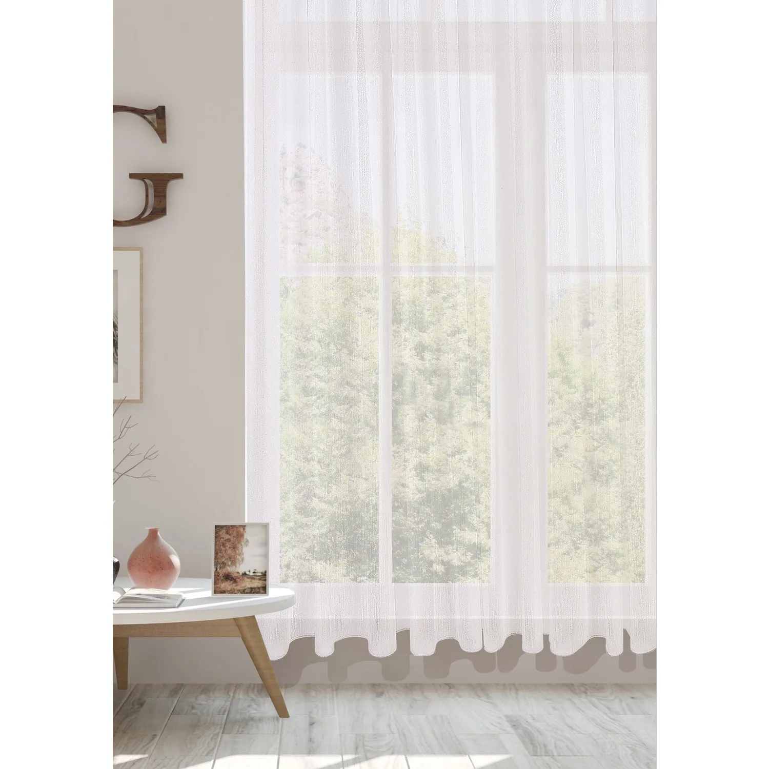 Ecru Snowfall Patterned Tulle Curtain You Can Attach Flat Sewing and
