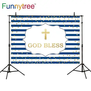 

Funnytree background for photography studio blue Holy communion stripe baby god bless baptism backdrop photocall photozone party