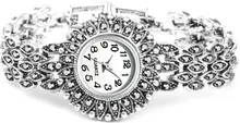 Kinel-Reloj de pulsera antiguo tibetano de cuarzo plata para mujer, pulsera de lujo, relojes de vestir para mujer, regalos de joyería de cristal