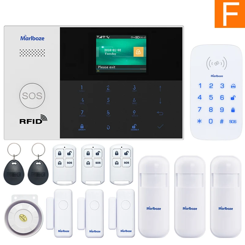 Marlboze Wi-Fi GSM GPRS Сигнализация приложение дистанционное управление RFID карта Arm снятие с цветным экраном кнопка SOS языки переключаемые - Цвет: Set F