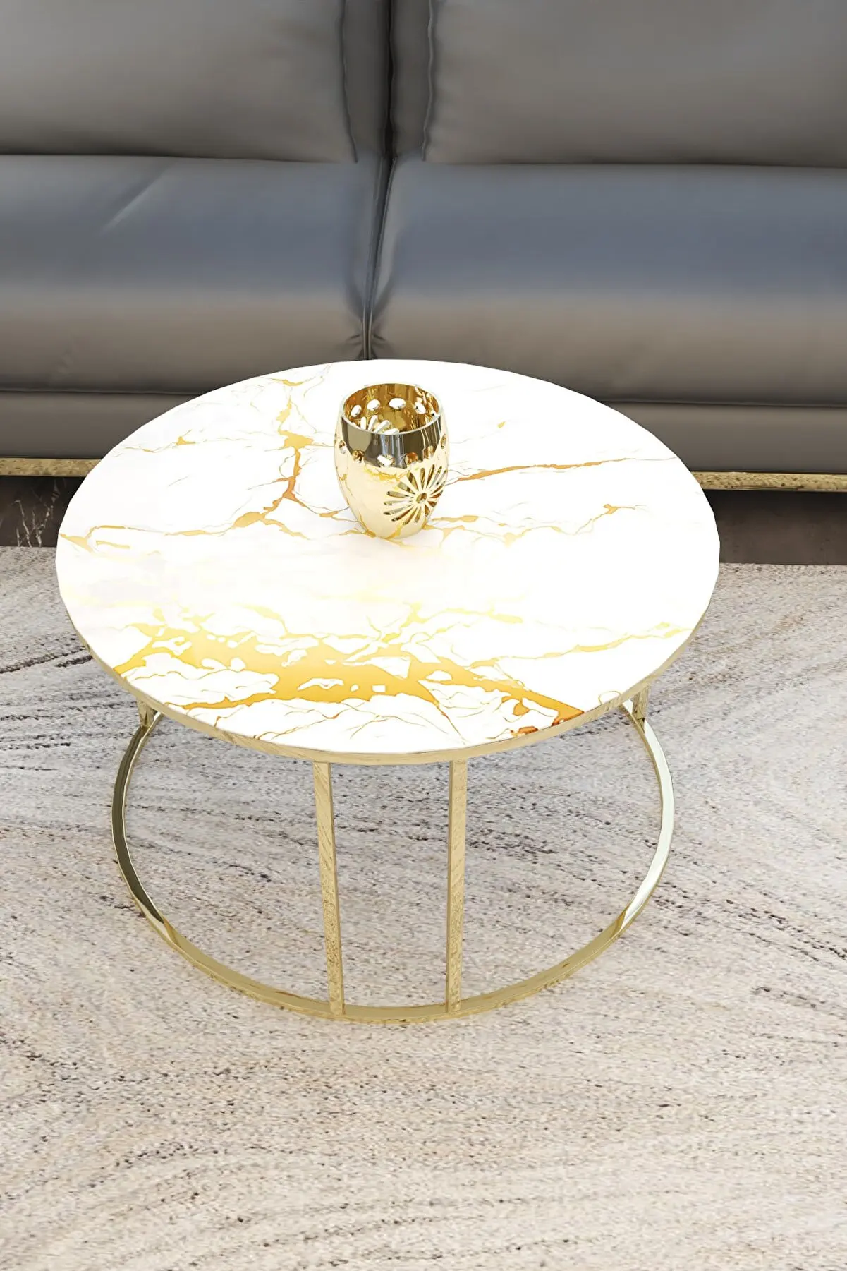 

ARTISTIC HOBBY ENTERTAINMENT TABLE METAL OVAL GOLDEN FOOT YELLOW MARBLE PATTERN UNBREAKABLE TEMPERED GLASS COFFEE DINING TABLE