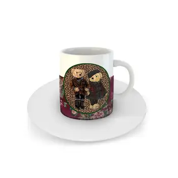 

Rich Artist Bear Family Rose & Leopard Pattern Turkish Coffee Espresso Cup