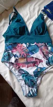 Bañador de una pieza con volantes para mujer, traje de baño Sexy con estampado de hojas, cuello de pico profundo, traje de baño ajustable con Espalda descubierta, ropa de playa de talla grande 2020