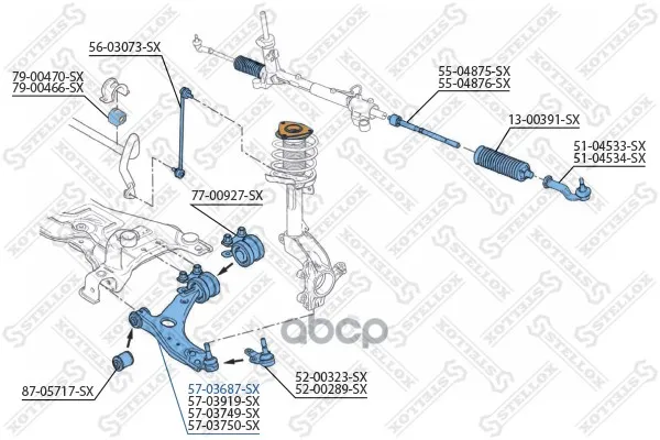57-03687-Sx_рычаг Нижний Левый! Ford Focus C-Max 03-07/Focus 04, Volvo S40/V50 04 Stellox 5703687sx Stellox арт. 5703687SX