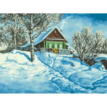 

"House on Mount". Painting by numbers on canvas 30*40. Snow White. 279-as