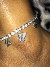 Tobillera de mariposa para mujer, cadena de tenis con diamantes de imitación, joyería para pie, tobillera de playa para verano