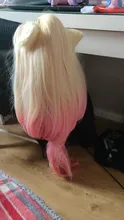 Peluca de cabello sintético resistente al calor, KDA badest Ahri, Cosplay de LOL KDA, Rubio, mezclado, Rosa, con orejas, juego Co
