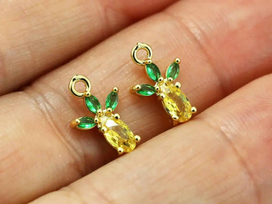 

10pcs CZ Pineapple Charm, Jewelry Making Charms, Cubic Zirconia, Dainty Earring Charms, Earring Findings, Real Gold Plated G010
