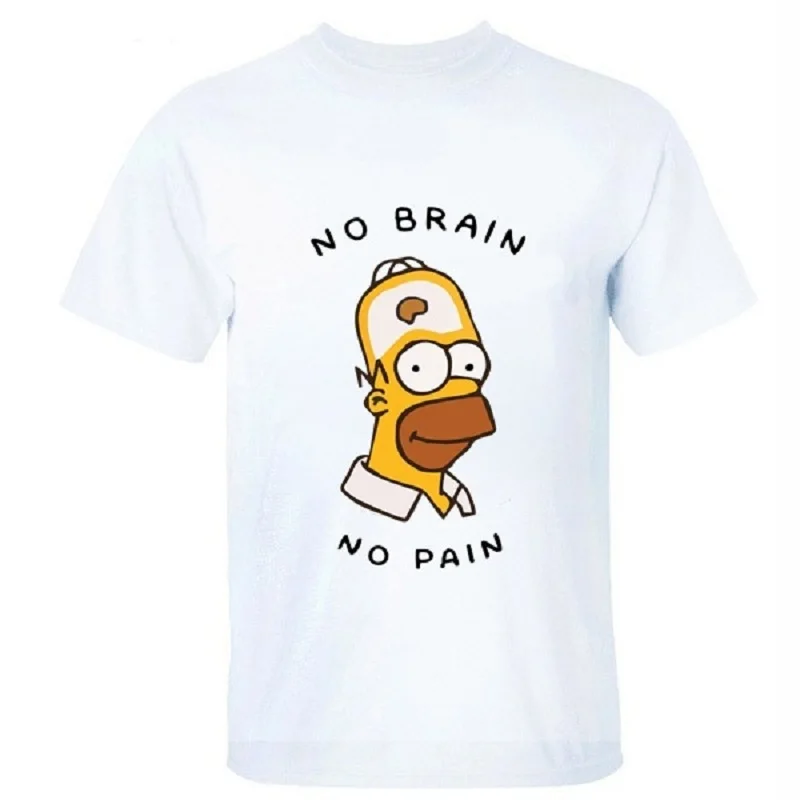 Забавные футболки с круглым вырезом и принтом Homer Simpson-No Brain No Pain, повседневные футболки