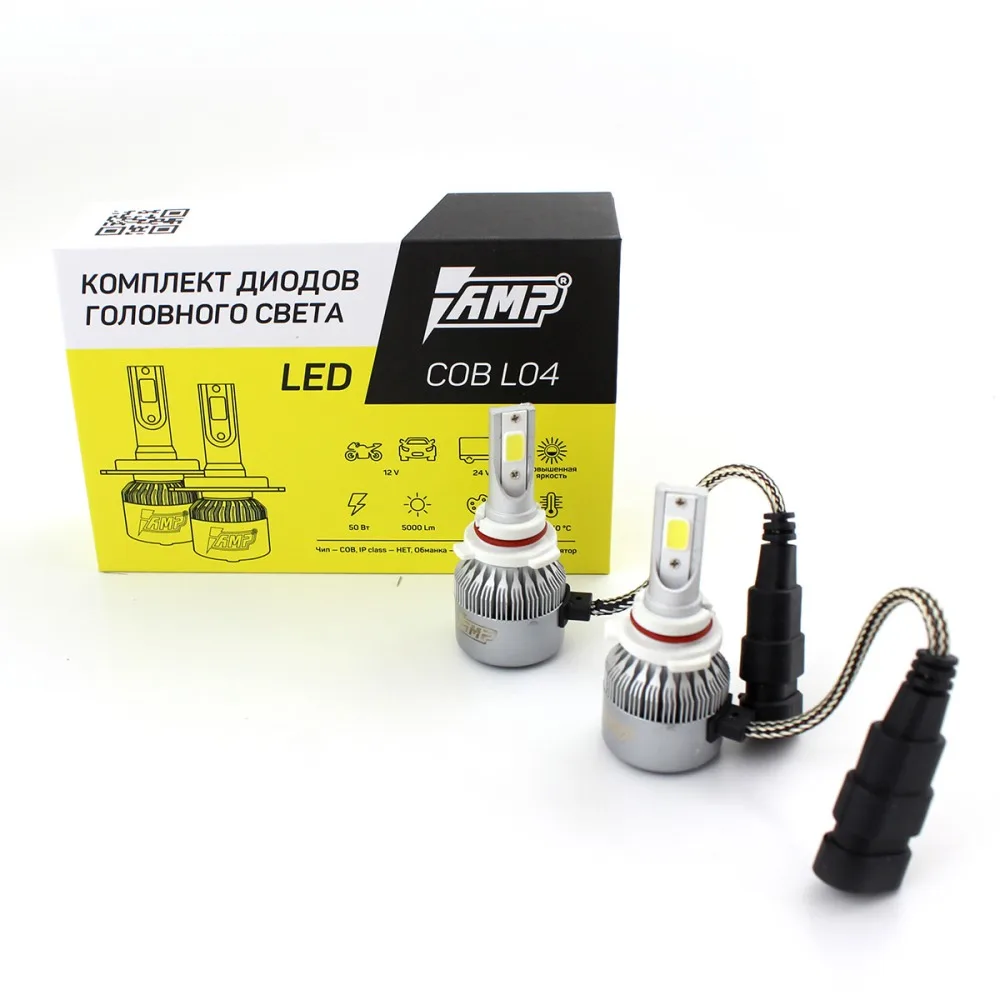 Светодиоды головного света AMP L04 цоколь H11 6000K 2 шт./компл. COB чип [AMP B0000031454]|Передние