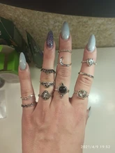 Conjunto de Anillos de nudillo de cristal Vintage para mujer, colgante de luna de loto, anillo bohemio, regalo de joyería