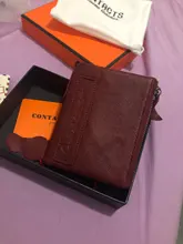 Cartera de piel auténtica para mujer, billetera biplegable, tarjetero de identificación rojo, monedero con doble cremallera, pequeño, 2021