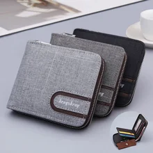  Casual Men's Short Wallet Canvas Solide Short Wallets Men Zipper Vintage Male Purse Coin Pouch Multi-functional Cards Wallet 