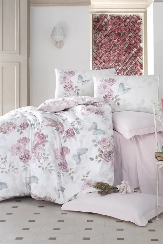 Хлопковая коробка Ranforce одинарный и двойной пододеяльник Rosella Pink 345499439 | Дом сад