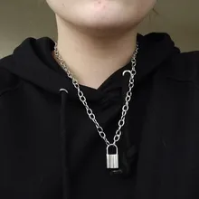 Cadena de eslabones Punk para mujer, colgante con candado de color dorado y plateado, joyería Punk