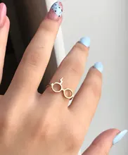 Anillo de gafas clásicas de la muerte para hombre y mujer, anillos abiertos negros con cicatrices de rayo para parejas, joyería para dedo
