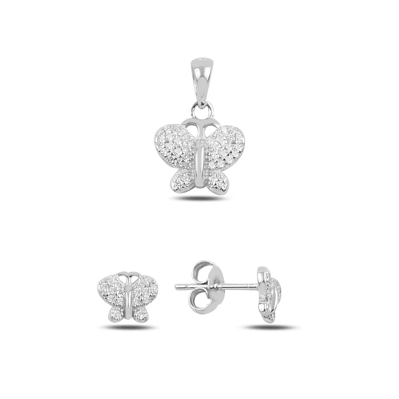 

Silver 925 Sterling Butterfly Zircon Earrings & Pendant Set