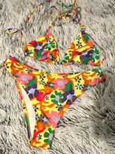 Backless Swimsuit Bikini-Set Biquini String Beach-Wear Print High-Cut Sexy Triangle Micro