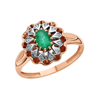 

Gold ring with emeralds and diamonds sunlight sample 585