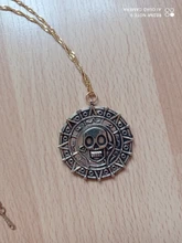 Colgante de plata de ley con moneda azteca de Piratas del Caribe, medallón Vintage de bronce dorado de Jack Sparrow, venta al por mayor