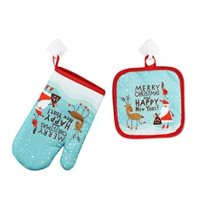 Christmas Print Baking Oven Gloves Insulated Padded Mitt Heat Insulation Pot Holder Microwave Mitten Kitchen Cooking Tools
