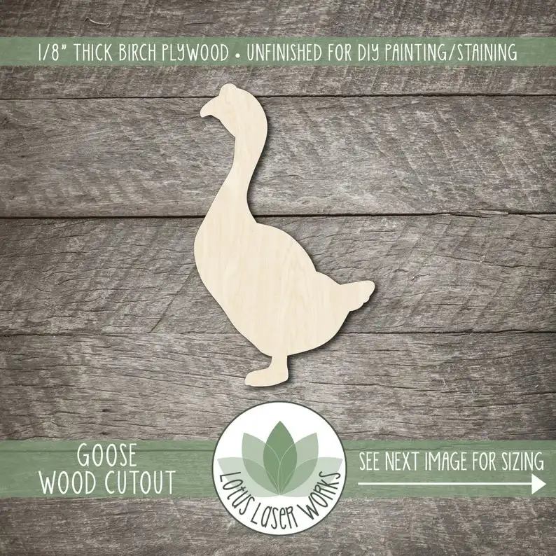 

Wood Goose Cutout, Blank Wood Craft Embellishments, Wooden Goose Shape, Wood Farm Animal Cutouts