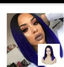 FAVE-peluca sintética ombré negra, púrpura, rubia, gris, lino, marrón/recta, longitud del hombro, Cosplay de parte media, peluca de uso diario para mujer