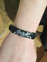 Pulsera de murciélago de cuero negro Vintage para hombre y mujer, cadena de cuerda hecha a mano, pulseras con abalorio de murciélago, accesorios de joyería A700