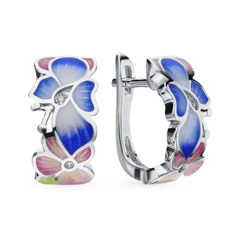 

Silver earrings with cubic zirconia and enamel sunlight sample 925