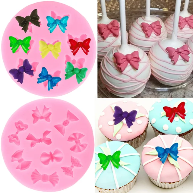 Mini Íjak Szilikon Öntőszekrények Csokornyakkara Cupcake Topper Fondant Penész Diy Torta Dekorációs Szerszámok Cukorkás Gyanta Agyag Csokoládé Gumpaste