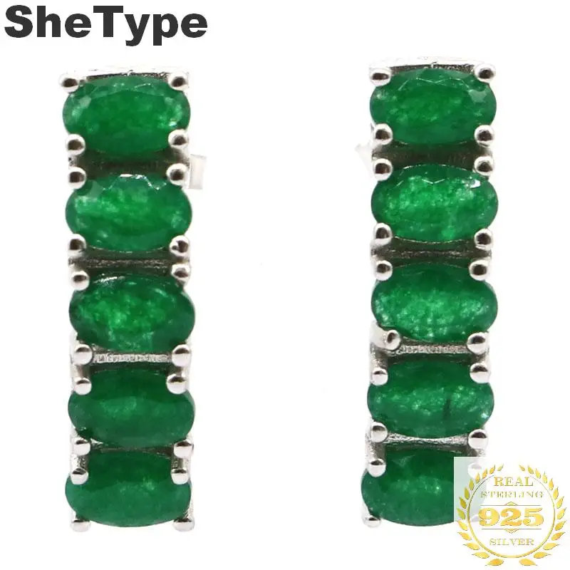 

14x5mm Pretty 2.1g Real Green Emerald CZ SheType 925 Solid Sterling Silver Earrings