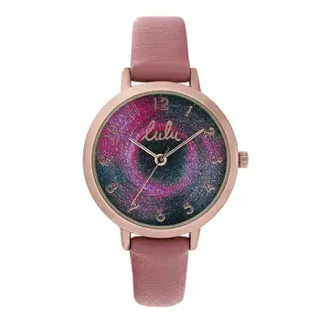 

Watch girl LuluCastagnette Stella-analog-round metal enclosure case-dial sequined leather wrist