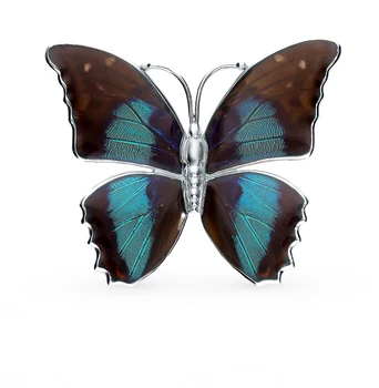 

Silver brooch with cubic zirconia, enamel and butterfly wings, 5 cm sunlight