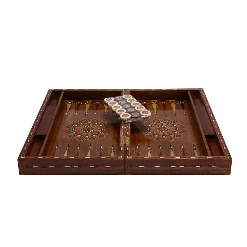 US $864.90 Special Edition Vintage Handmade Carving Backgammon Set Natural Solid Wooden Original Pearl Around and Inside Board Large Size
