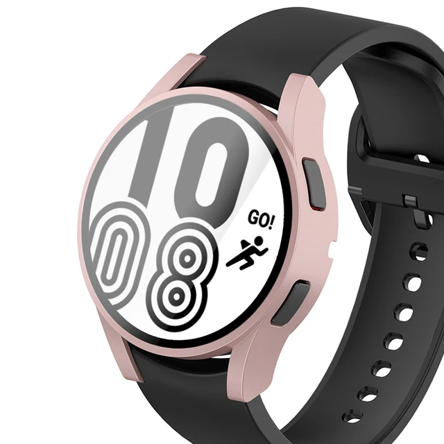 Case for Samsung Galaxy Watch 4 44mm 40mm Full Coverage Bumper Case with Tempered Glass Protective Cover Screen Protector Rose Gold