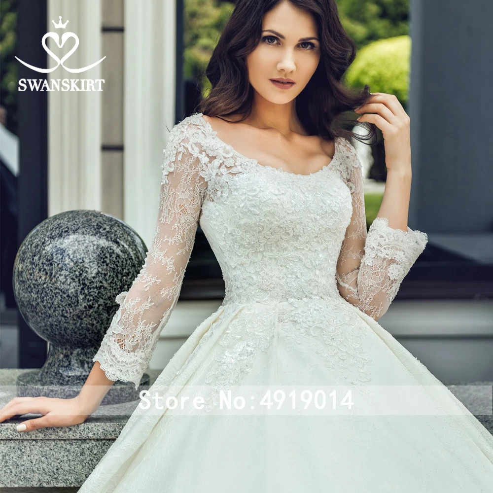 Swanskirt, бальное платье, свадебное платье,, винтажная аппликация, кружево, шлейф, свадебное платье принцессы, размер, Vestido De Noiva, UZ05