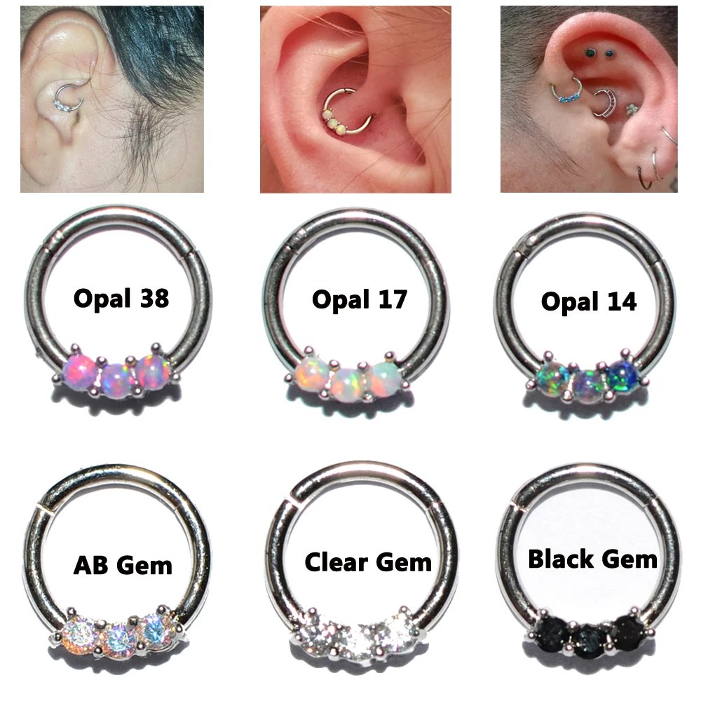 

6PCS Surgical Steel Opal/Zircon Segment Hoop Ring Opal Septum Clicker Labret Ring Nose Ring Cartilage Earring 16g