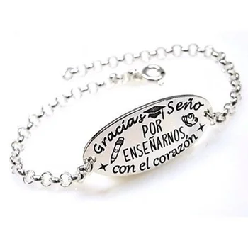 

Chain bracelet's Silver connection Post for teachers "Thank You vintage retro fashion"