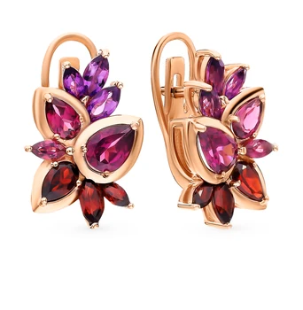 

Gold earrings with rhodolites, amethyst and Garnet sunlight sample 585