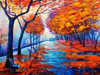 

Painting on the numbers on the cardboard "autumn alley" 30x40 color kit ks036