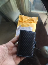 Tarjetero de Metal RFID con botón para hombre, Cartera de fibra de carbono con protección, delgada, antirrobo, 2021