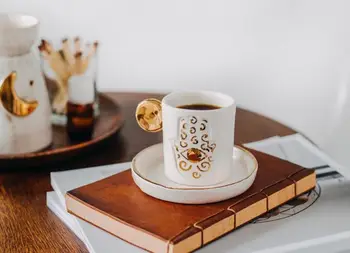 

Handmade ceramic Fatima master hand hamsa high quality authentic coffee tea cup and saucer