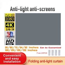 

2021 HOT Portable Projector Simple Curtain 16:9 Anti-Light Screen 50 60 72 84 100 Inches Home Outdoor Office Portable 3d HD