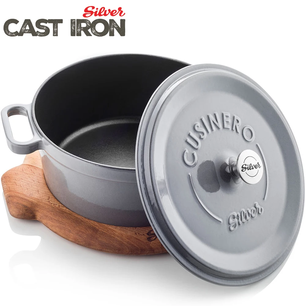 Cast Iron Dutch Oven Non Stick Casserole Pot Cookware Enameled 24 Cm