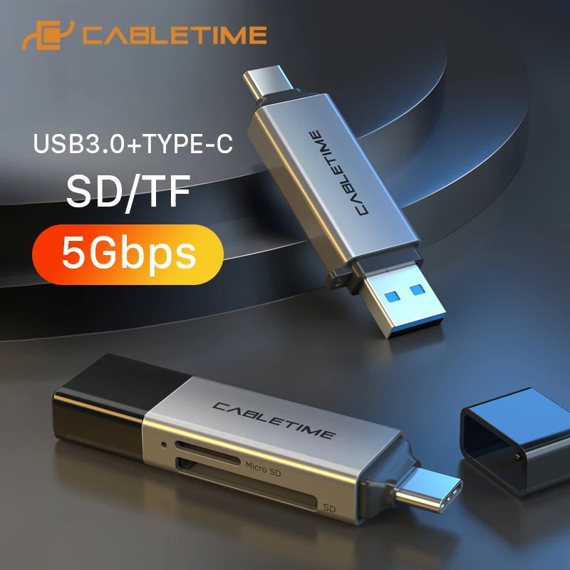  Устройство для чтения карт памяти 2 в 1 CABLETIME, USB 3,0 и USB type C к Micro SD TF, OTG адаптер внешней памяти для Xiaomi MacBook Air Pro C376 