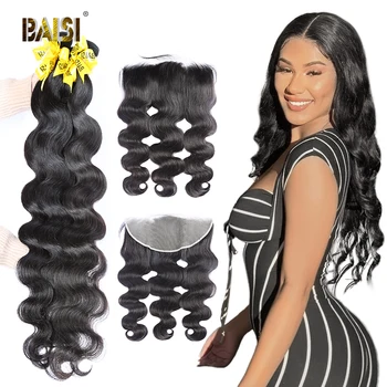 

BAISI Body Wave Brazilian Hair Weave Bundles With Frontal Human Hair Weave 3 4 Bundles With Lace Frontal Human Hair Bundles