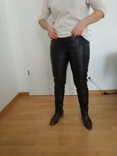 Trousers Pencil-Pants Faux-Leather Skinny High-Wasited Fleece Stretchable Autumn Women