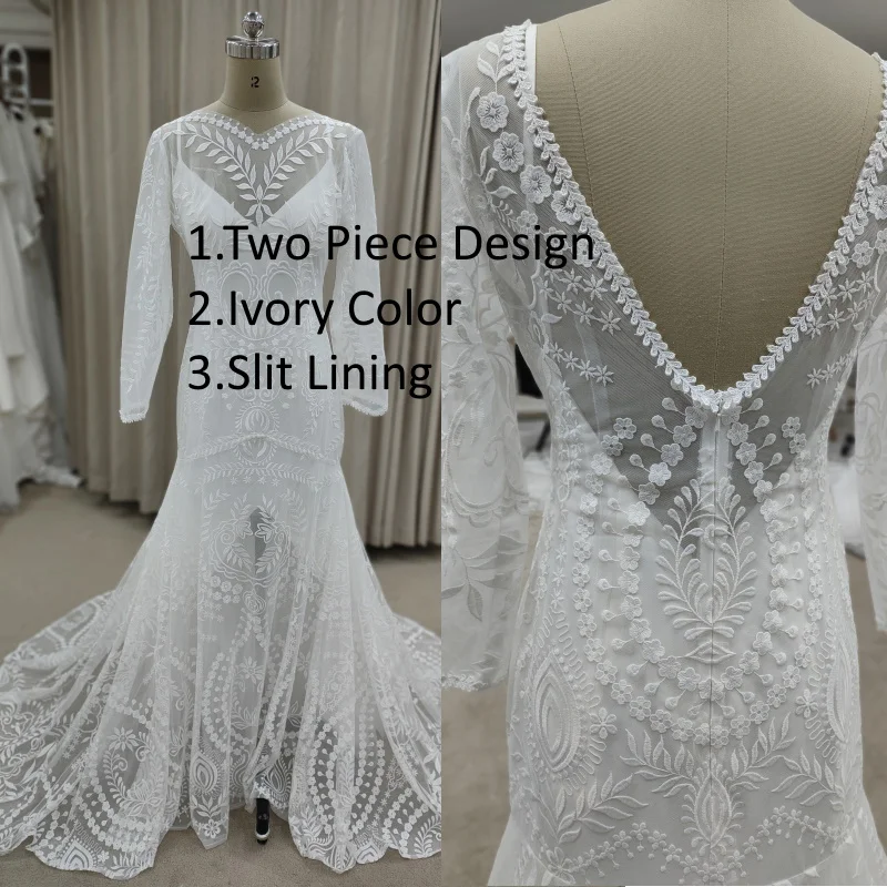 #4055 2 piece in 1 BOHO bohemian long sleeve destination Wedding Dress pre wedding shoot post Bride Gown bridal dresses Wedding Dresses